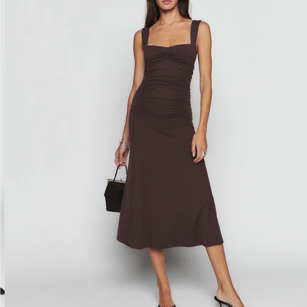 Reformation Brown Knit Midi Dress Square Neck Sleeveless